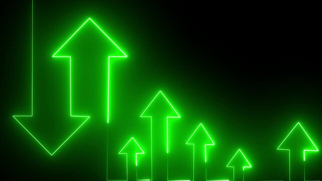 neon silhouette up down crossroad arrow animation . Up down and crocin arrow loading animation with black background.