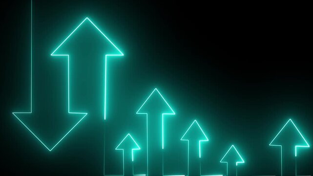neon silhouette up down crossroad arrow animation . Up down and crocin arrow loading animation with black background.