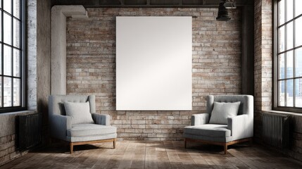 Modern industrial loft interior with blank canvas