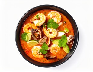 Coctel de Camarón con Carne  Top view of a black bowl with seafood cocktail