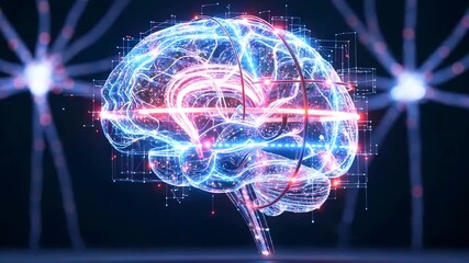 Futuristic digital brain visualization with glowing neural connections and abstract data patterns - Powered by Adobe