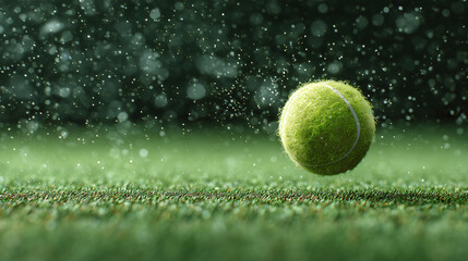 Flying Tennis Ball Wet Court