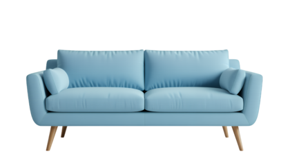 Light Blue Modern Sofa on Transparent Background, Minimalist 3D Realism Asset