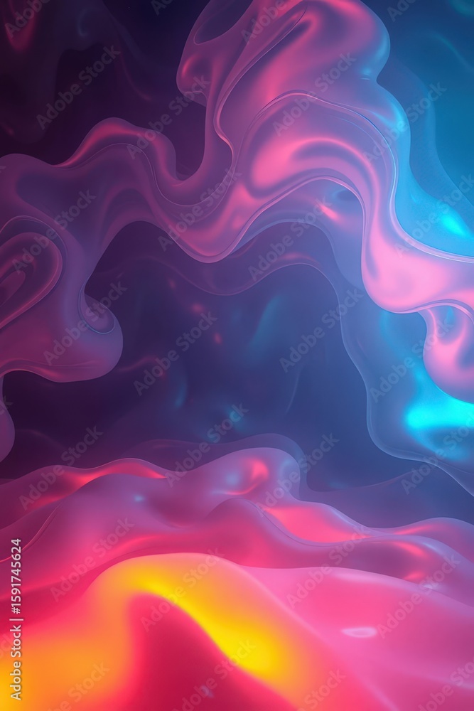 Poster colorful abstract waves create a mesmerizing visual effect in a digital composition of swirling patt