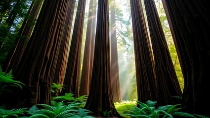 Majestic Redwood Cathedral with Sunlight Rays