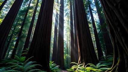Majestic Redwood Cathedral with Sunlight Rays