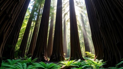 Majestic Redwood Cathedral with Sunlight Rays