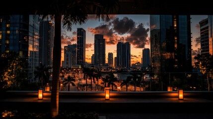 Sunset cityscape miami urban photography evening elevated view vibrant atmosphere