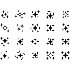 Sparkling Starburst Icons: 20 Black Glitter Shapes, Shiny Design Elements