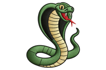 Fototapeta premium Green cobra striking with red tongue snake black