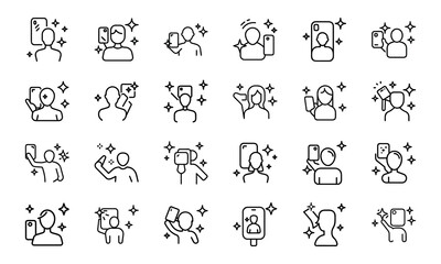 Comprehensive Collection of Social Media, Marketing, and Lifestyle Line Icons &ndash; Featuring Hashtags, Events, and Digital Tools