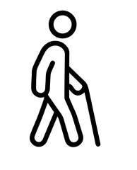 Accessible living icon of person walking with cane in simple design  