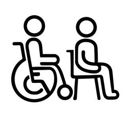 Disabled person in wheelchair and another person sitting on chair  