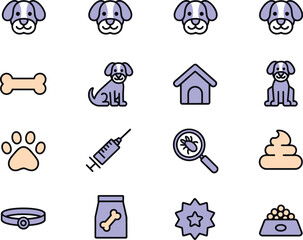 Collection of cute cartoon dog icons for veterinary services and pet care