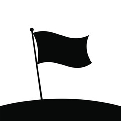 Black flag icon on pole planted on hilltop representing achievement, goal, or location marker in minimal silhouette style