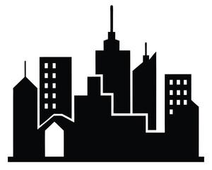 Obraz premium A black silhouette of a city skyline isolated on white background Ai Generated