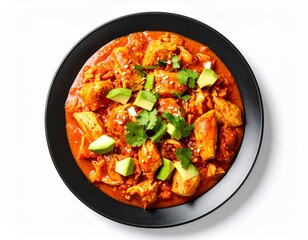 Top view of Tinga de Pollo shredded chicken cooked