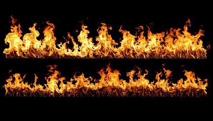 Two horizontal rows of flames against a black background