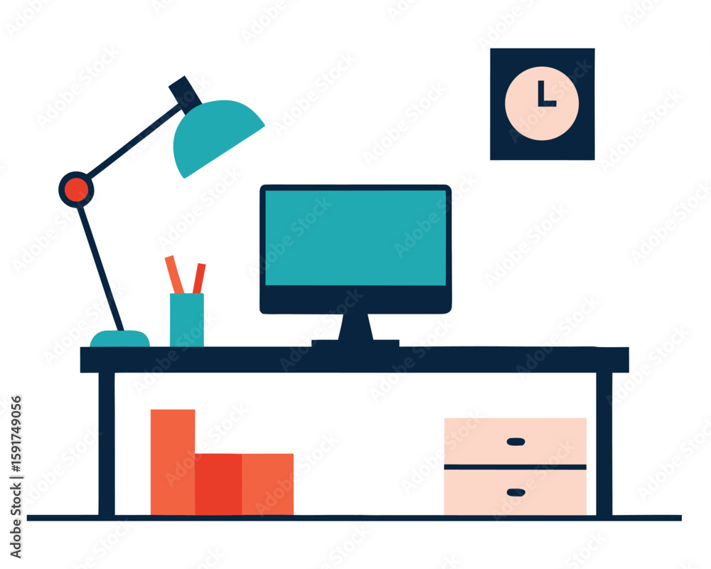 Fototapete A modern desk with computer and lamp in a workspace Ai Generated