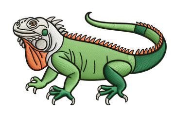 Obraz premium Green iguana with orange accents reptile lizard