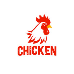Chicken Logo with Red Rooster Head and Wordmark