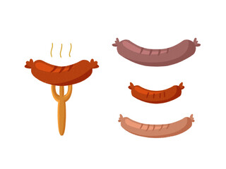 Vector of flat illustration isolated of delicious cooked and grilled foods, bratwurst german culinary