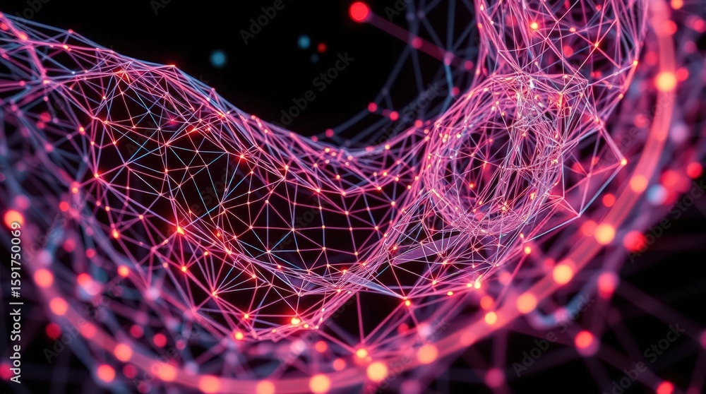 Poster abstract digital network design with vibrant colors illustrating connectivity and data flow