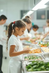 Young Hispanic girl learns about healthy food choices for gallbladder health at school event