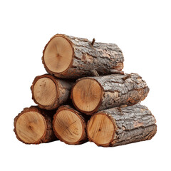 Fototapeta premium Stack of neatly arranged wooden logs with natural bark texture, isolated.