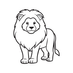 Fototapeta premium Cute lion coloring page for kids. Cartoon safari animal line art illustration. Black and white outline of a wild cat for children's activity book.