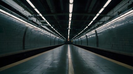 Fototapeta premium Empty Subway Station Platform at Night