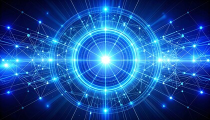 Abstract digital network, bright blue circle, glowing lines