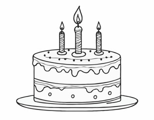 continuous single line drawing of birthday cake with candle on top, line art vector illustration