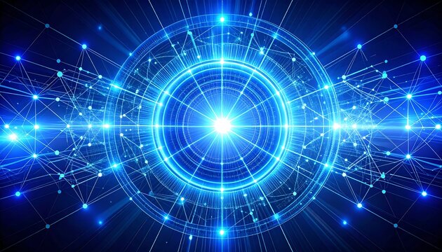 Abstract digital network, bright blue circle, glowing lines - Powered by Adobe
