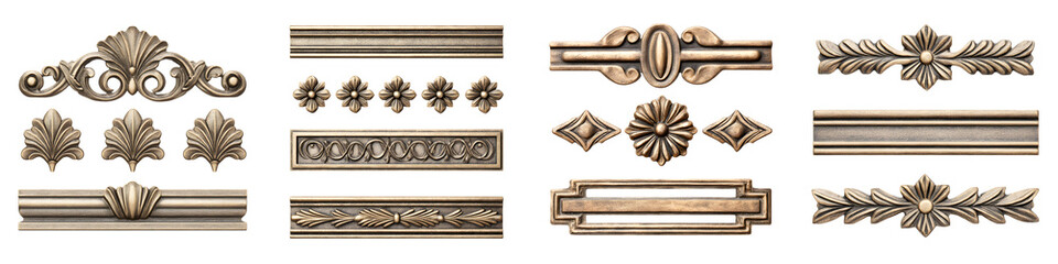 Ornate Decorative Elements: Collection of Bronze Floral and Geometric Accents