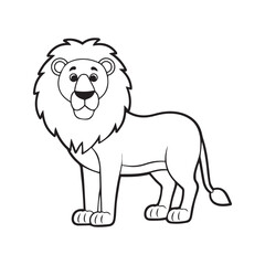 Cute lion coloring page for kids. Cartoon safari animal line art illustration. Black and white outline of a wild cat for children's activity book.