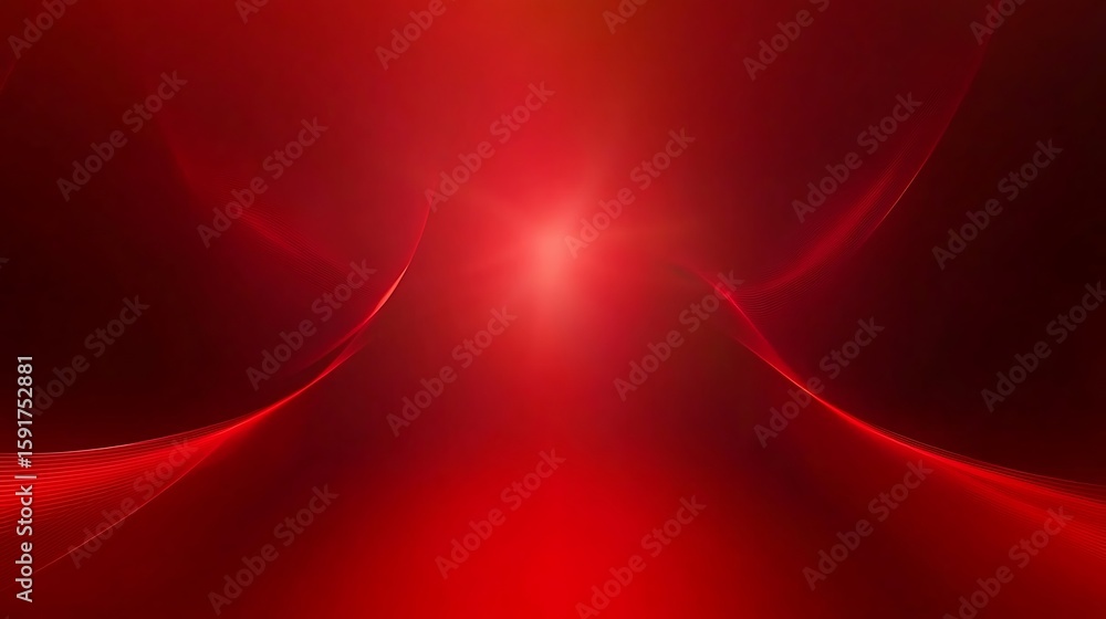 Poster abstract red background with flowing lines and central glowing light