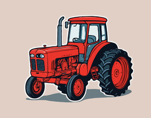 A hand drawn art of a red tractor