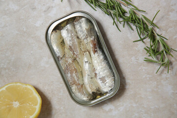Overhead view of open sardine tin, great source of daily protein intake