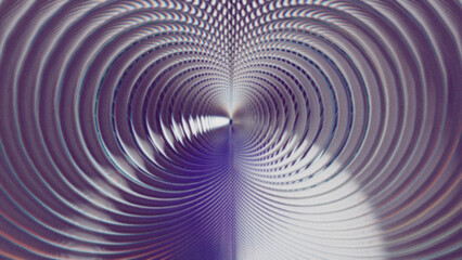 Abstract circular pattern with chromatic ripple distortion and optical depth. Digital design in violet tones with symmetrical wave interference and glitch effect.