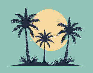 Vector illustration of a hand drawn palm trees on a paint background