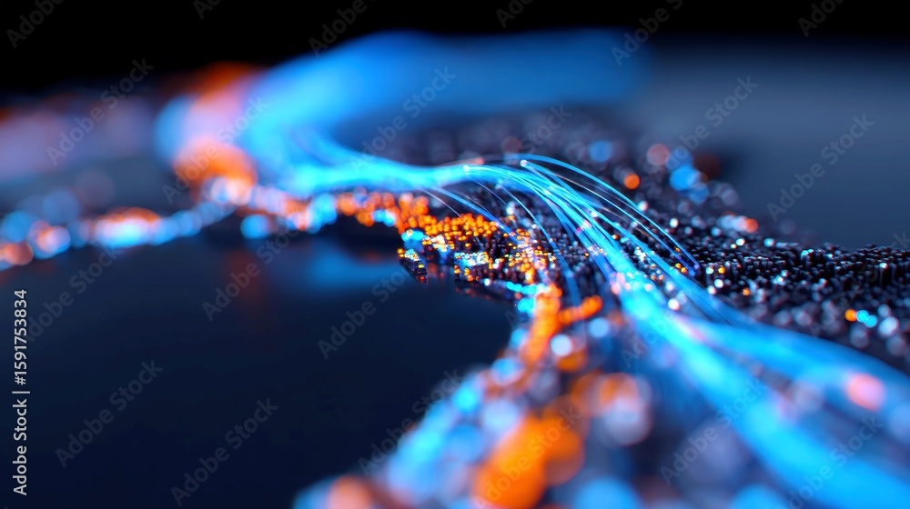 Aufkleber global data flow, an abstract 3d visualization showcasing interconnected continents, vibrant luminou