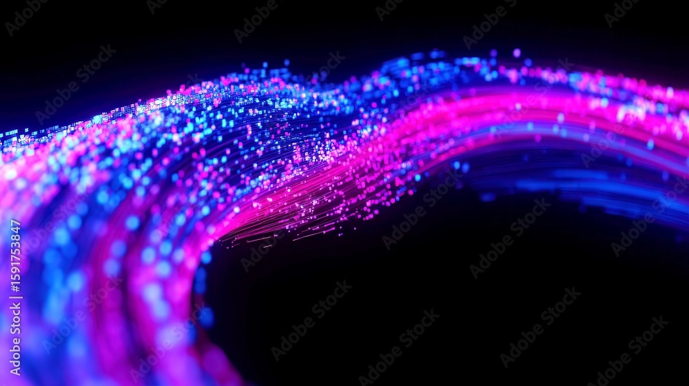 Poster global data flow, an abstract 3d visualization showcasing vibrant trails of data traffic connecting 