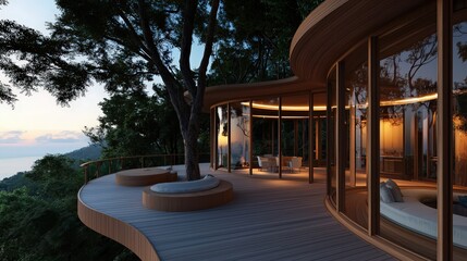 Obraz premium Contemporary architecture design mountain retreat visual showcase serene environment elevated perspective nature-inspired concept