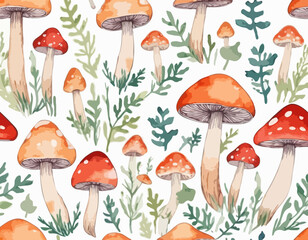 Mushrooms, watercolor clipart illustration with isolated background.