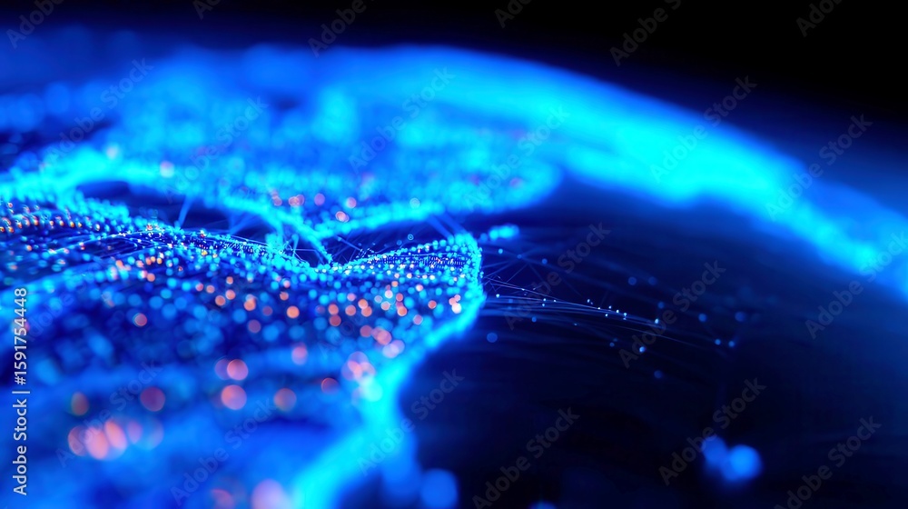 Aufkleber futuristic global network visualization, a vast interconnected grid across continents, illuminated b