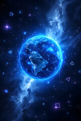 Obraz premium Global Network Technology Futuristic Globe Connection Digital World