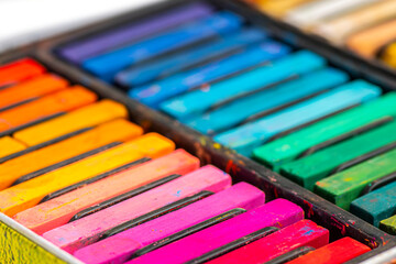 Soft pastels, bright colours. Colored chalk for creativity, drawing and hobbies.