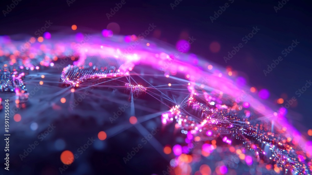 Poster digital globe in cyberspace, a high-tech representation of a globe filled with interconnected nodes 