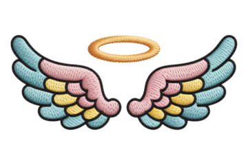 Pastel angel wings and halo embroidery pastel colors
